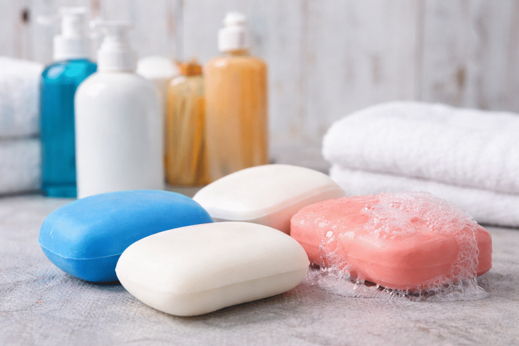 commercial soaps Vibrant soaps on textured surface