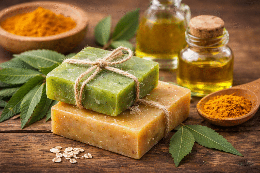 Handmade soap stack with natural ingredients